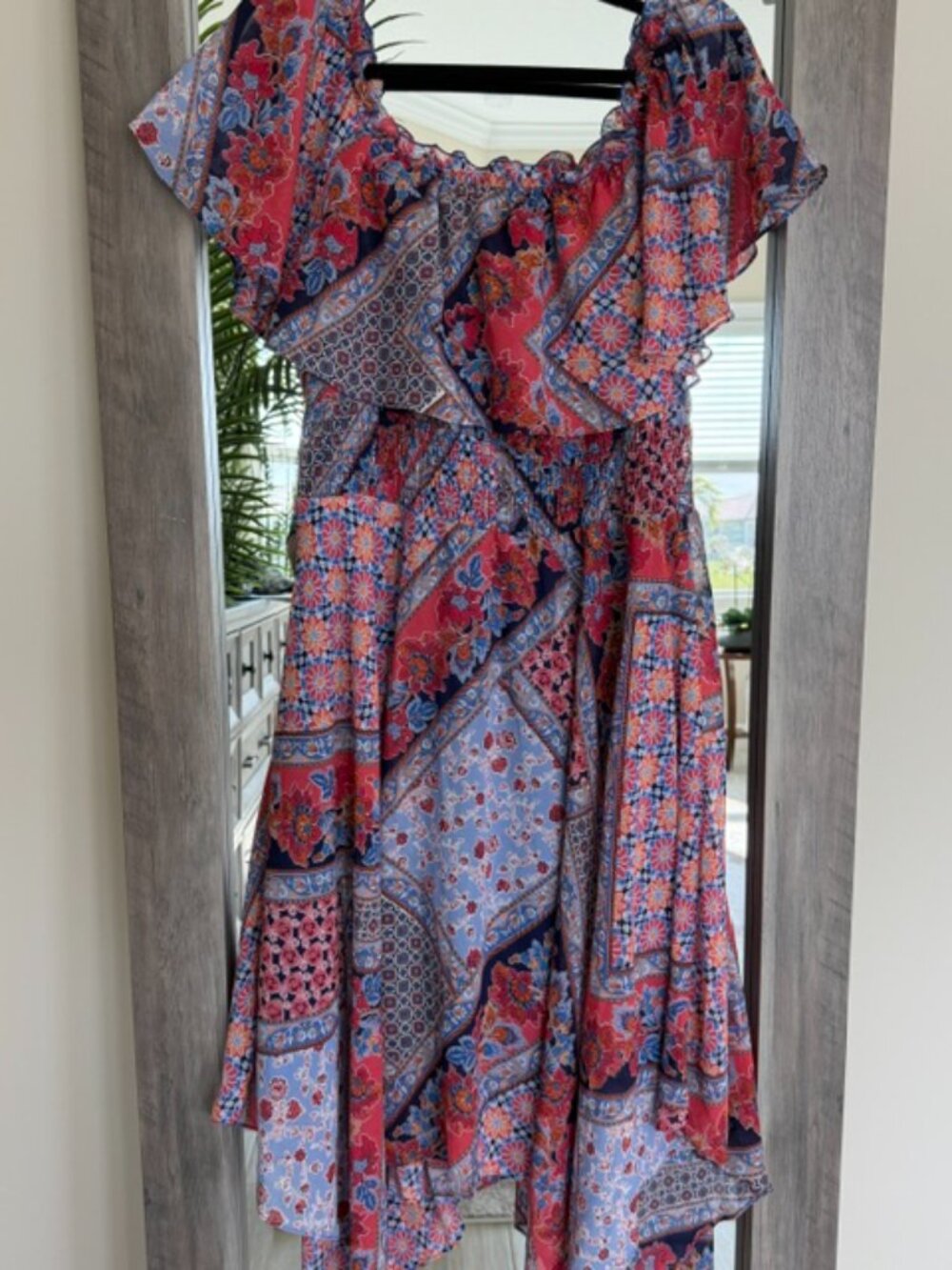 Rabbit Rabbit Rabbit Off-Shoulder Handkerchief Hem Midi Dress 🌺💜🌸 Size 16 EUC - Picture 3 of 6
